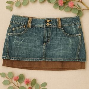 Refuge Blue and Brown Mini Skirt